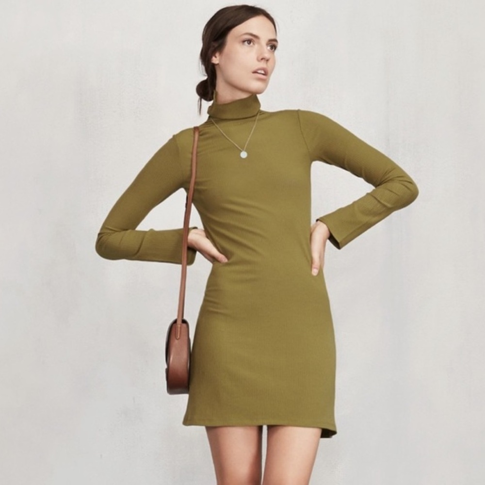 Reformation Rochelle Turtleneck Mini Dress Olivine XS Casual Winter